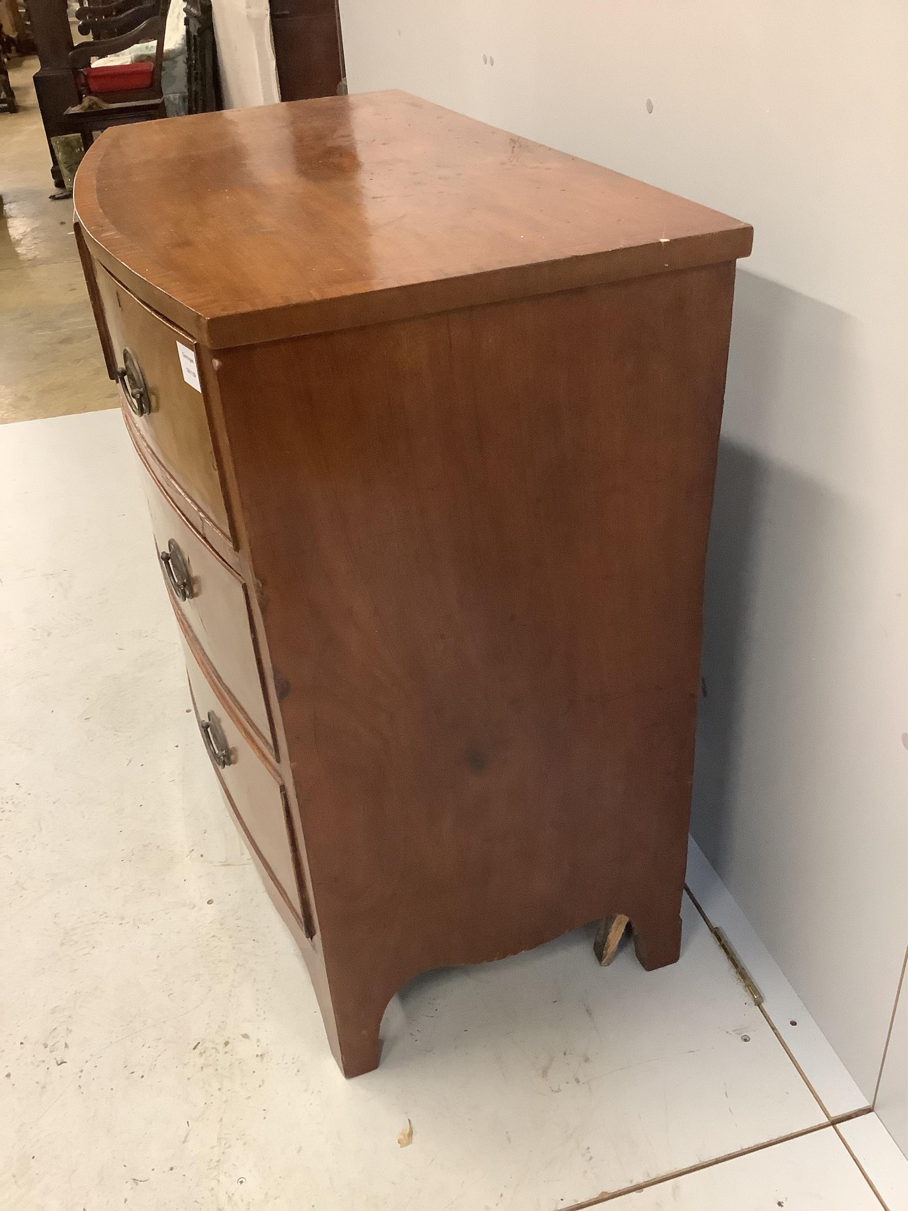 A Regency mahogany bowfront chest of drawers, width 98cm, depth 50cm, height 85cm. Condition - fair